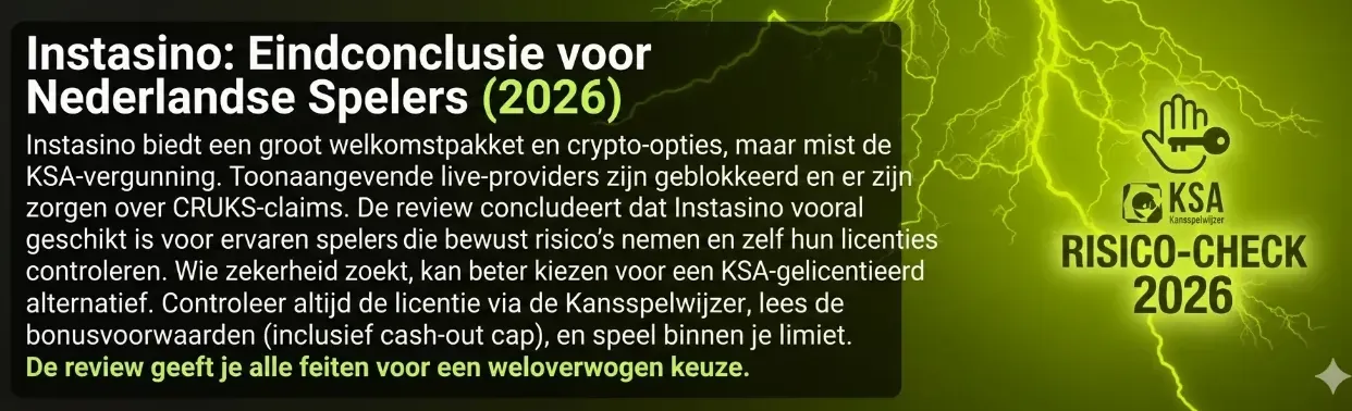 Eindconclusie Instasino casino review en advies voor Nederlandse spelers 2026