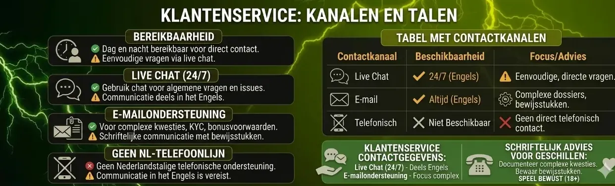 Klantenservice Instasino bereikbaarheid via 24 uur live chat e-mail en talen
